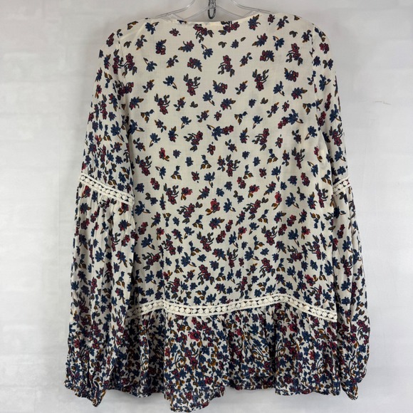 Promesa Floral Boho Peasant Blouse Crochet Trim Tie Front Size M NWT - Picture 15 of 16